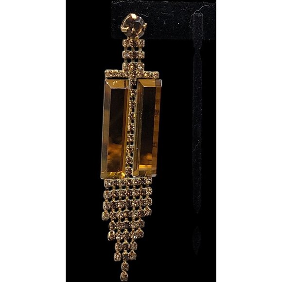 Matte Dangling Tassel Chandelier Earrings Runway Geometric Design Vtg Gold-Tone - Picture 8 of 16